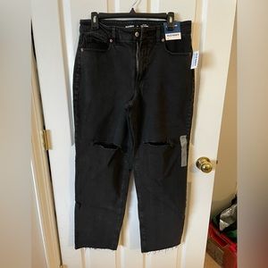 NWT Women’s Old Navy Black Loose High-Waisted Ripped Cut-off Jeans